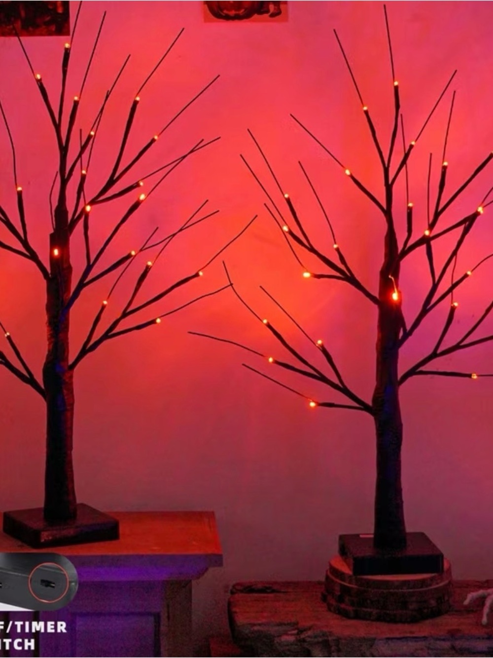 New 2-Pack LED Halloween Black Spooky Trees with Orange lights